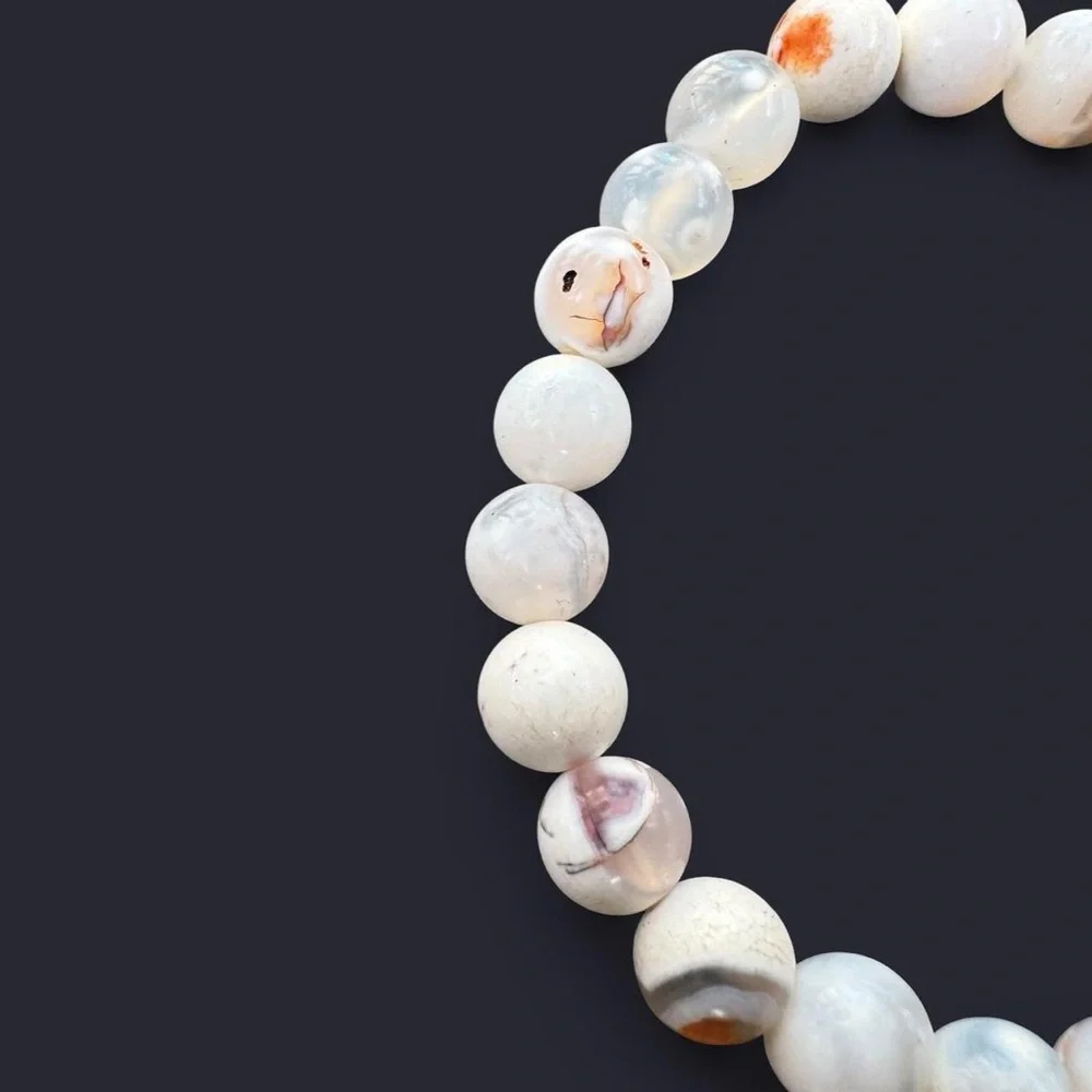 White Porcelain Agate Gemstone Bead Bracelet 8mm